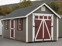 10x20 Cape Cod Storage Shed with Rampage Door (shown closed in door mode)