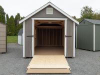 10x20 Cape Cod Storage Shed with Rampage Door (shown open in ramp mode)